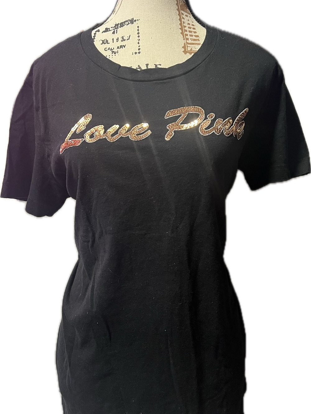 PINK Victoria's Secret Black Tee with Metallic 'Love Pink' Script